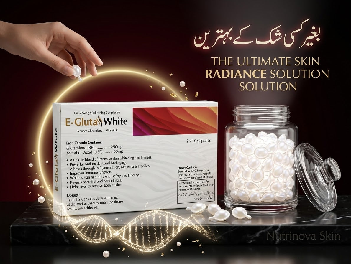E-Gluta White Skin Whitening & Glowing Capsules - Glutathione + Vitamin C (20 Capsules)